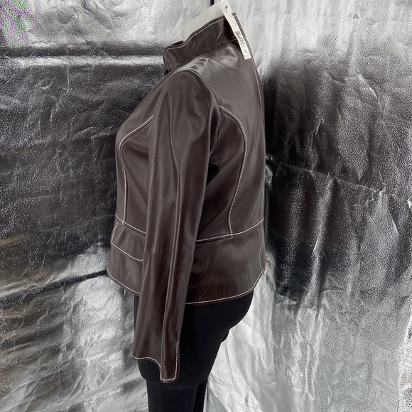 Ellen Tracy leather jacket chestnut brown size 16 retail $898 tags - Picture 6 of 12